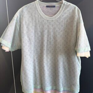 Louis Vuitton LV 2020 Monogram Tulle Sheer Layered T-Shirt, green/multicolor, XL